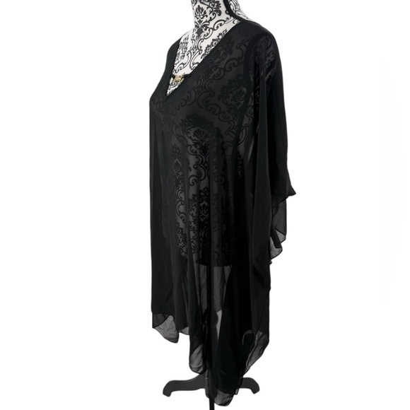 Moss Rose Black Sheer Kimono Cover-Up with Gold Detail One Size Beach Shawl - Picture 7 of 9